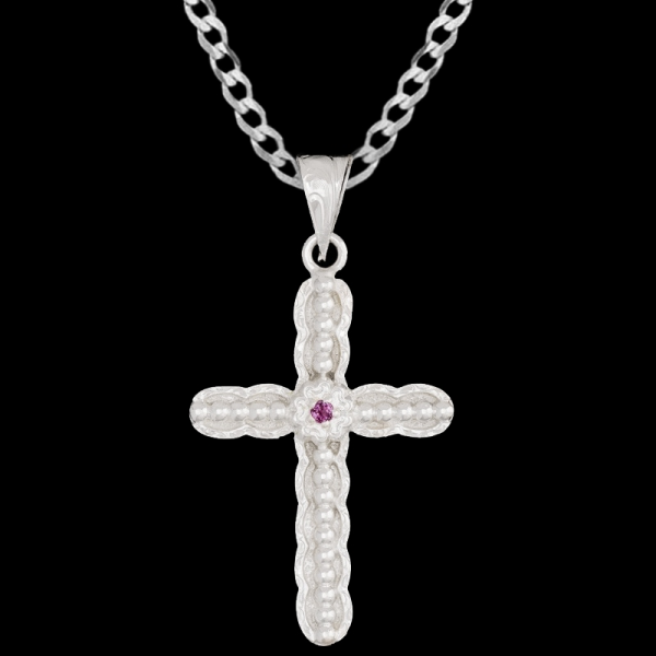 Ezra, Simply, Elegant german silver cross detailed with beads and above it is a flower with cubic zirconia of your choice.

 

Chain not Included.

&n